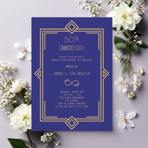 Invitación Art Deco Gatsby azul 50 aniversario boda