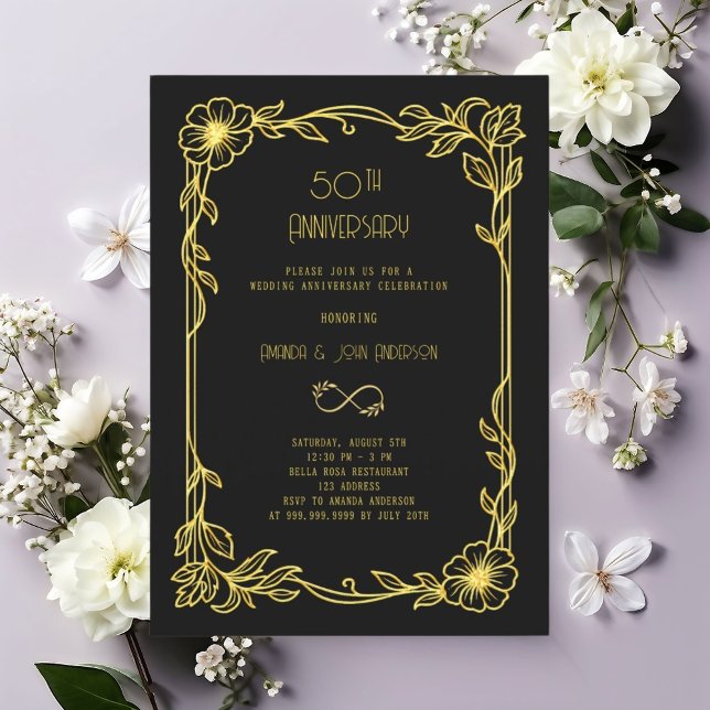 Invitación Art Deco Gatsby black 50th wedding anniversary (Subido por el creador)