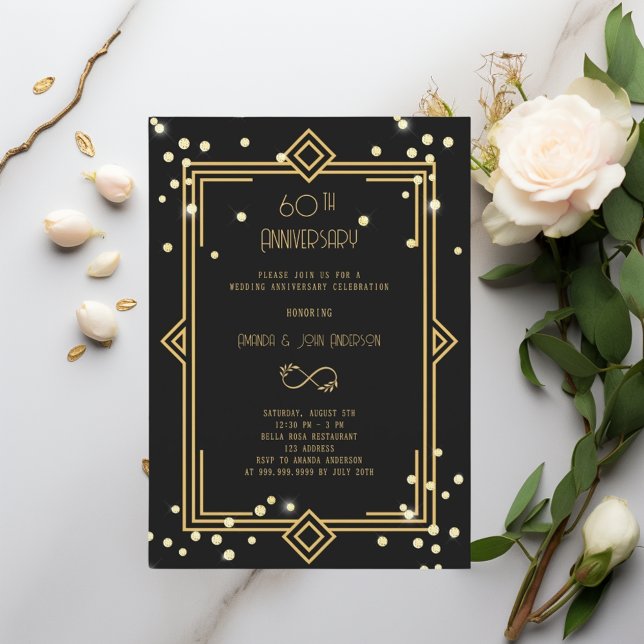 Invitación Art Deco Gatsby black  60th wedding anniversary (Subido por el creador)