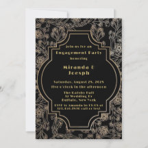 Art Deco Gatsby Black Gold Flower Engagement Party