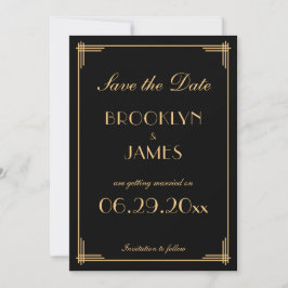 Invitación Art Deco Gatsby Black Save The Date Cards