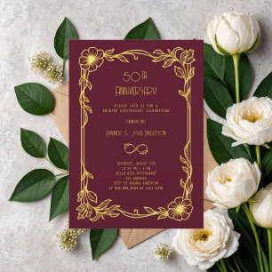 Invitación Art Deco Gatsby burdeos 50 aniversario de bodas