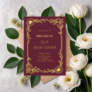 Invitación Art Deco Gatsby burgundy cumpleaños de oro