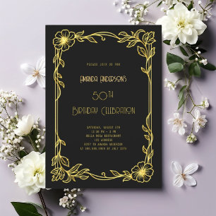Invitación Art Deco Gatsby cumpleaños de oro negro