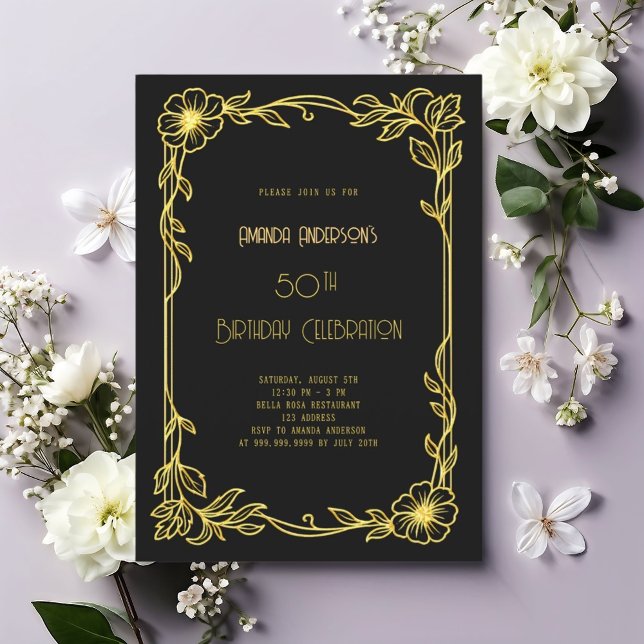 Invitación Art Deco Gatsby cumpleaños de oro negro (Subido por el creador)