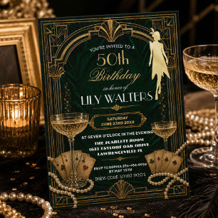 Invitación Art Deco Gatsby Cumpleaños Roaring 20s CUALQUIER E