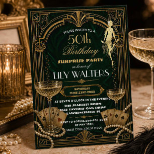 Invitación Art Deco Gatsby Feliz Cumpleaños Años 20 CUALQUIER