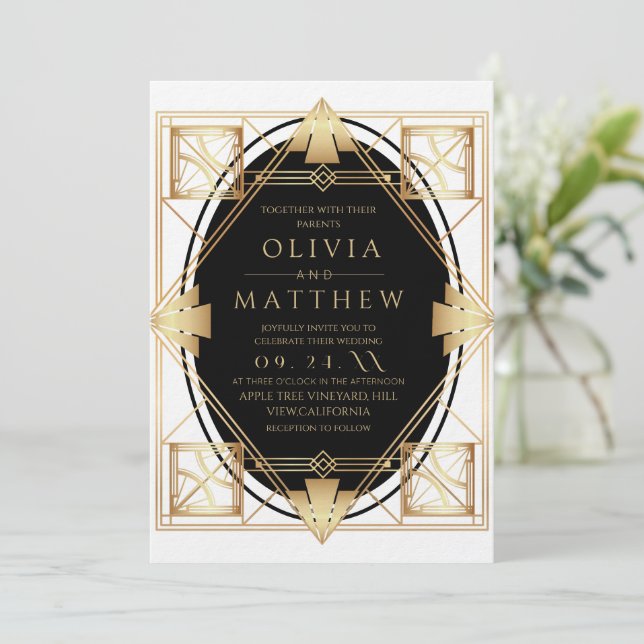 Invitación Art Deco Gatsby Gold Geometric Wedding (Anverso de pie)