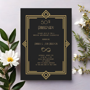 Invitación Art Deco Gatsby negro 50 aniversario de bodas
