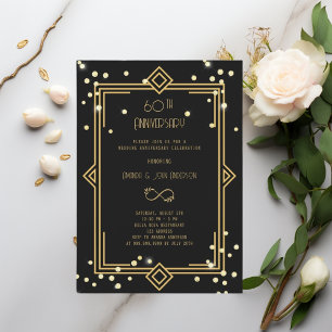 Invitación Art Deco Gatsby negro  60º aniversario de bodas