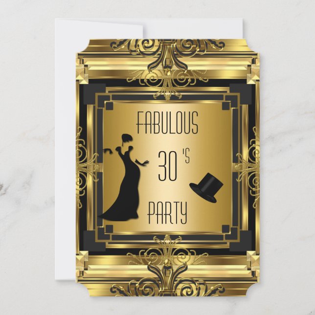 Invitación ART DECO Gatsby Tophat Fabulous Birday Retro 4C (Anverso)