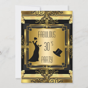 Invitación ART DECO Gatsby Tophat Fabulous Birday Retro 4D