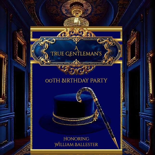 Invitación Art Deco Gentlemens Gorra Cane Gold Naval Cumpleañ (Subido por el creador)
