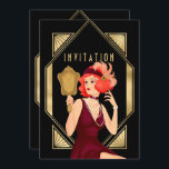 Invitación Art Deco Glam Chica 40th Birthday Gold Black<br><div class="desc">Estilo glamuroso para invitar a sus huéspedes a una velada de los años 20 con esta elegante invitación de estilo oro y negro Art Deco para su fiesta de 40 años. En la parte posterior personaliza fácilmente la tipografía con tus detalles. En la parte delantera, la palabra de cabecera Invitación...</div>