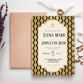 Invitación Art Deco Gold and Black Gatsby Luxury Geometric