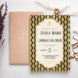 Invitación Art Deco Gold and Black Gatsby Luxury Geometric