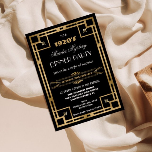 Invitación Art Deco Gold Black Geometric Murder Mystery Fiest (Subido por el creador)