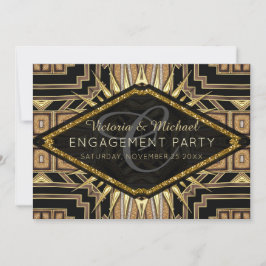Invitación Art Deco Gold + Black Stylish Engagement Party