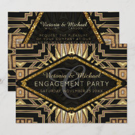 Invitación Art Deco Gold + Black Stylish Engagement Party