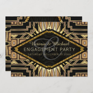 Invitación Art Deco Gold + Black Stylish Engagement Party
