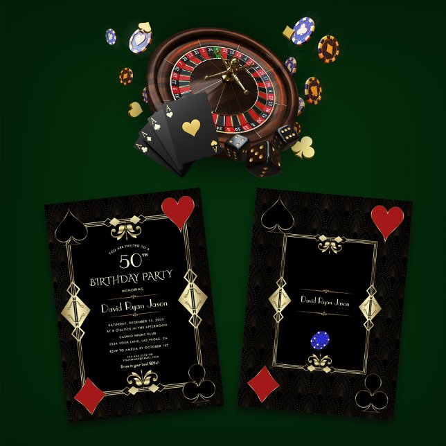 Invitación Art Deco Gold Casino Night Poker Man Cumpleaños (Subido por el creador)