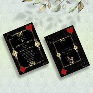 Invitación Art Deco Gold Casino Royale Poker Mujer Cumpleaños