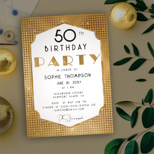 Invitación Art Deco Gold Sequins Elegante fiesta de cumpleaño