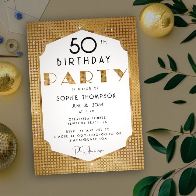 Invitación Art Deco Gold Sequins Elegante fiesta de cumpleaño (Subido por el creador)