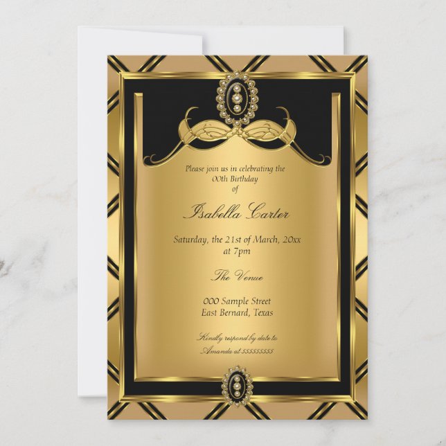 Invitación Art Deco Golden Black jewel Birthday Party (Anverso)