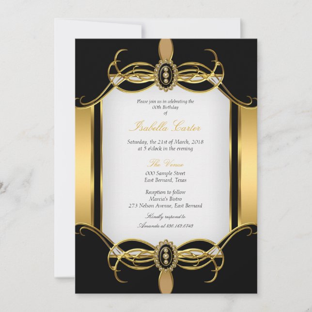 Invitación Art Deco Golden Black Pearl Partido del Cumpleaños (Anverso)