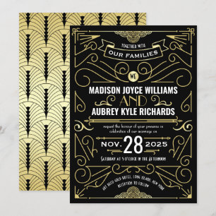 Invitación Art Deco Gran Gatsby Boda Elegante Oro Negro