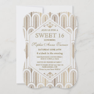 Invitación Art Deco Gran Gatsby White Gold SWEET 16
