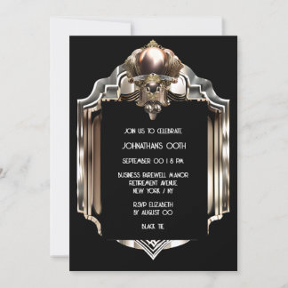 Invitación Art deco grandes gatsby negro rosa oro metalizado