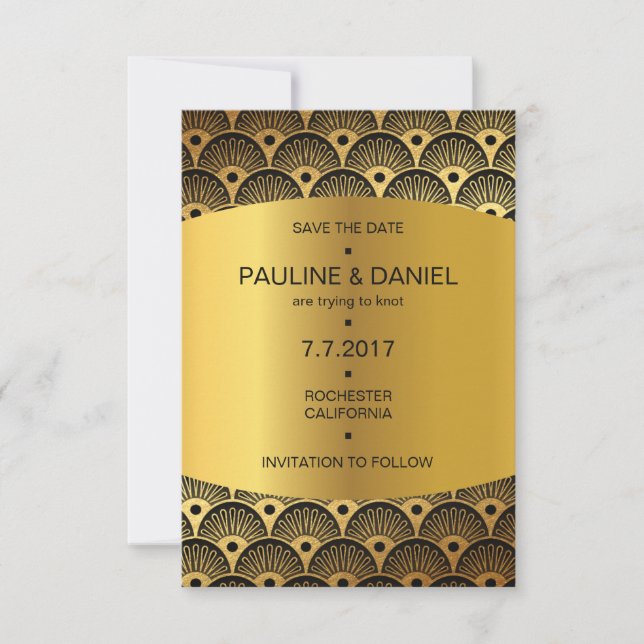 Invitación Art Deco Guardar La Fecha Golden Squares Vip (Anverso)