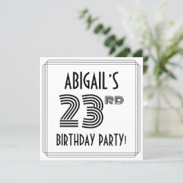 Invitación Art Deco inspirado 23 cumpleaños, nombre personali