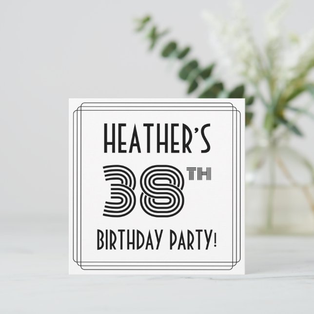 Invitación Art Deco Inspirado 38º cumpleaños, nombre personal (Anverso de pie)