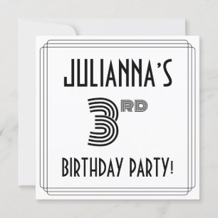 Invitación Art Deco inspirado 3er cumpleaños Fiesta, nombre p