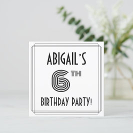 Invitación Art Deco inspirado 6º cumpleaños, nombre personali