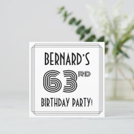 Invitación Art Deco inspirado 63 cumpleaños, nombre personali