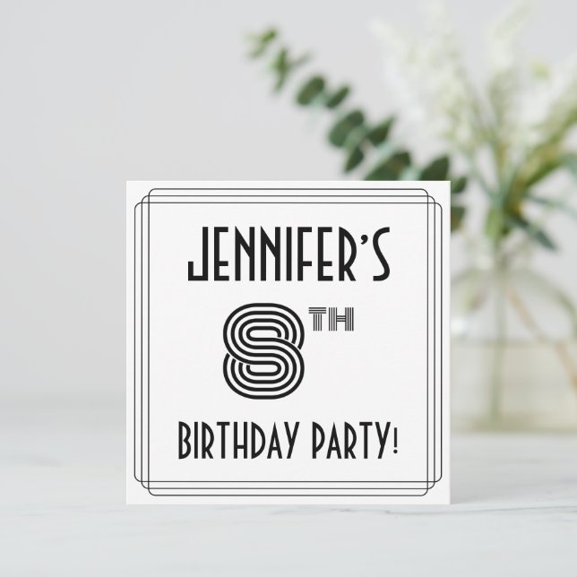 Invitación Art Deco inspirado 8º cumpleaños, nombre personali (Anverso de pie)