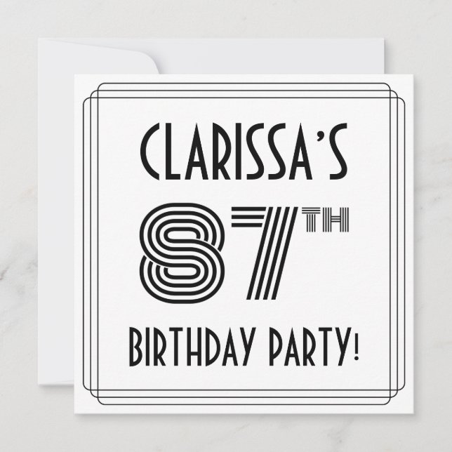 Invitación Art Deco Inspirado 87º cumpleaños, nombre personal (Anverso)