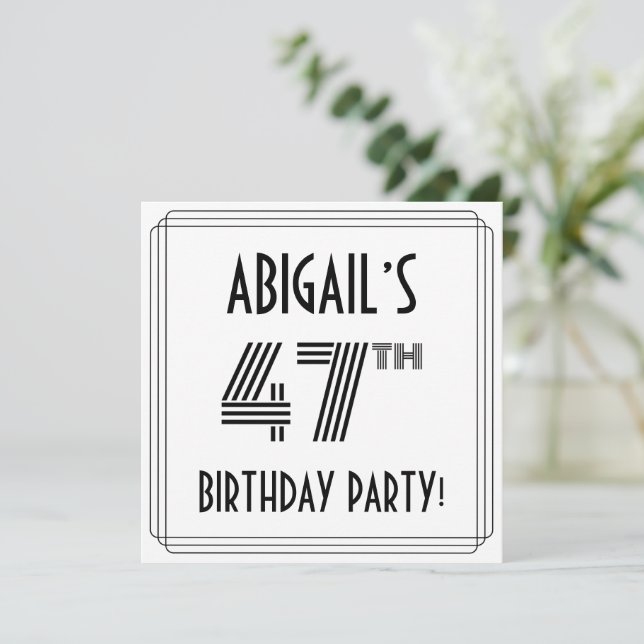 Invitación Art Deco Inspirado en la 47ª fiesta de cumpleaños, (Anverso de pie)