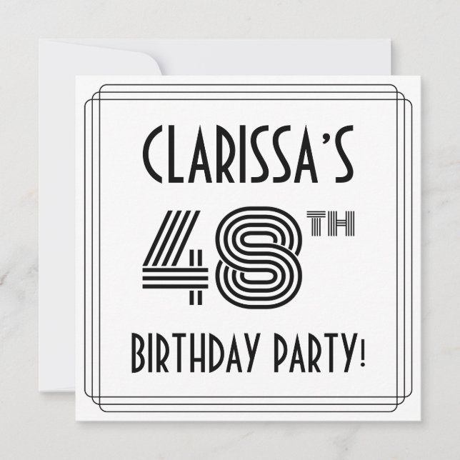 Invitación Art Deco Inspirado en la 48ª fiesta de cumpleaños, (Anverso)