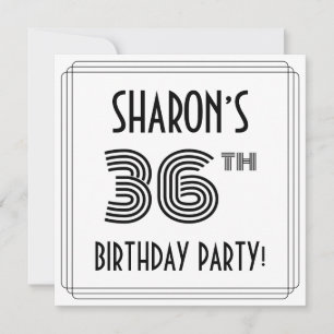Invitación Art Deco Inspired 36th Birthday Party, Custom Name