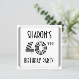 Invitación Art Deco Inspired 40th Birthday Party, Custom Name