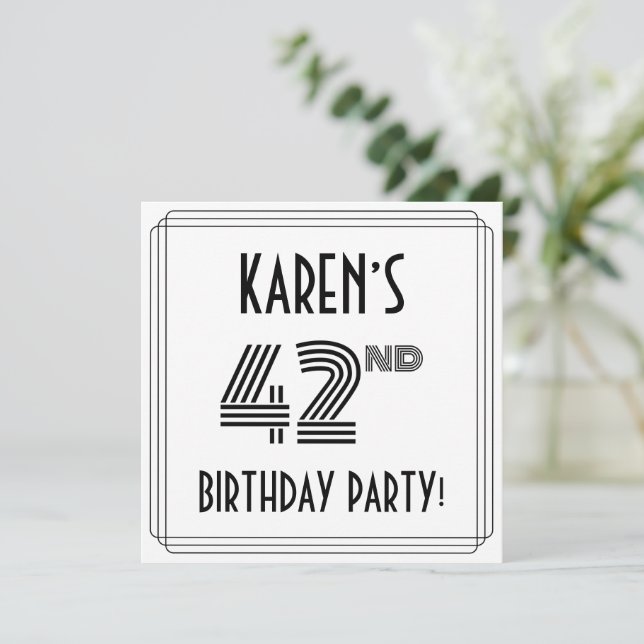 Invitación Art Deco Inspired 42nd Birthday Party, Custom Name (Anverso de pie)