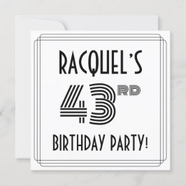 Invitación Art Deco Inspired 43rd Birthday Party, Custom Name