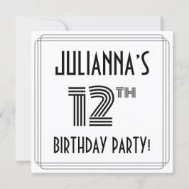 Invitación Art Deco inspiró 12ª fiesta de cumpleaños, nombre 