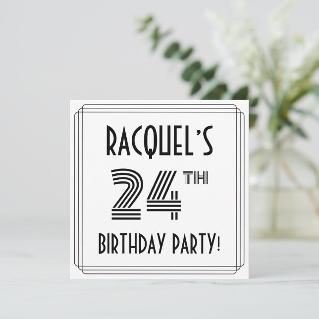 Invitación Art Deco inspiró 24º cumpleaños, nombre personaliz (Anverso de pie)