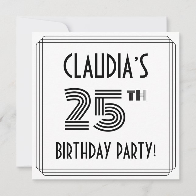 Invitación Art Deco inspiró 25º cumpleaños, nombre personaliz (Anverso)